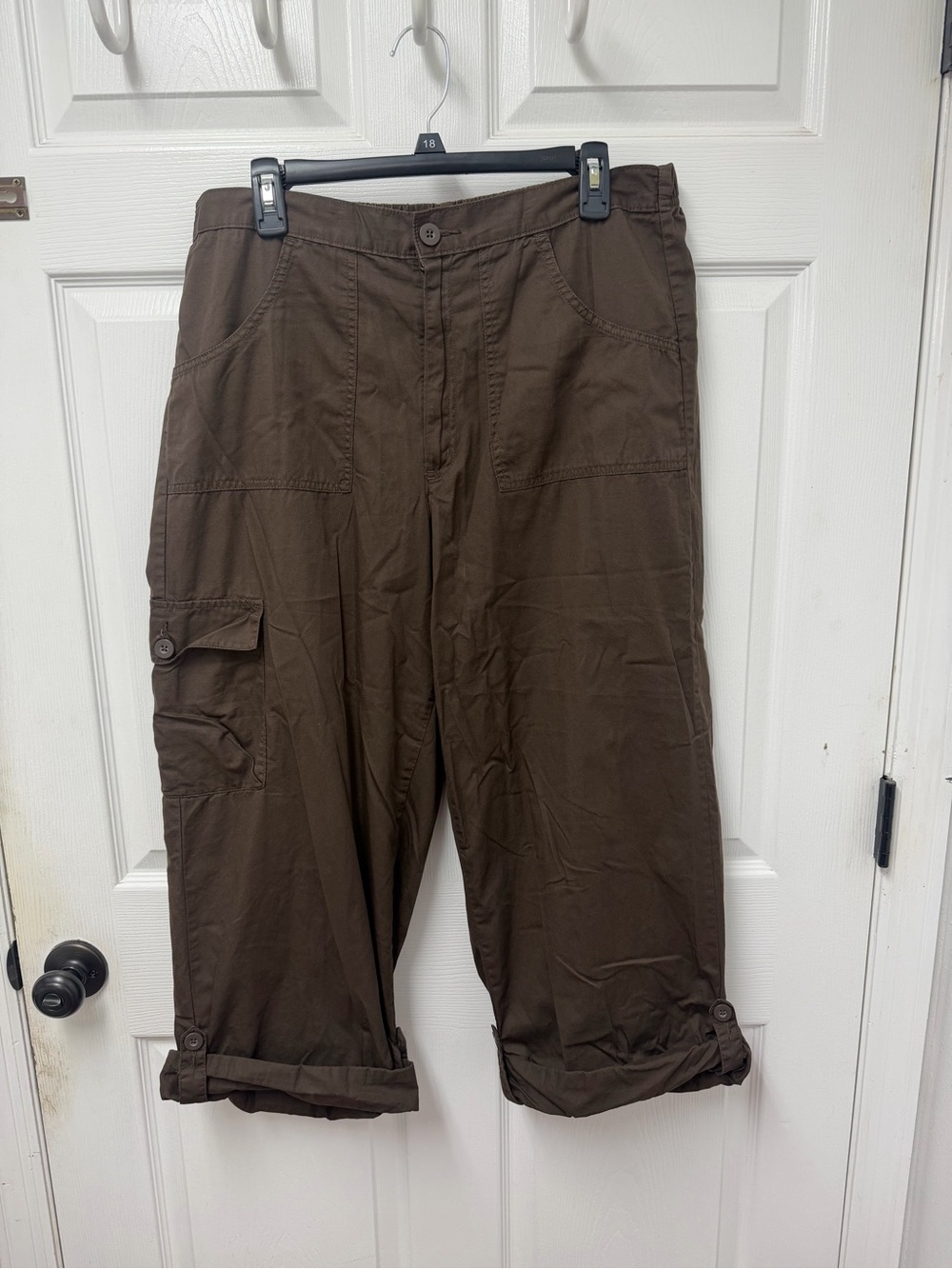 Ladies Brown Cargo Capris - Lightweight Casual Pants